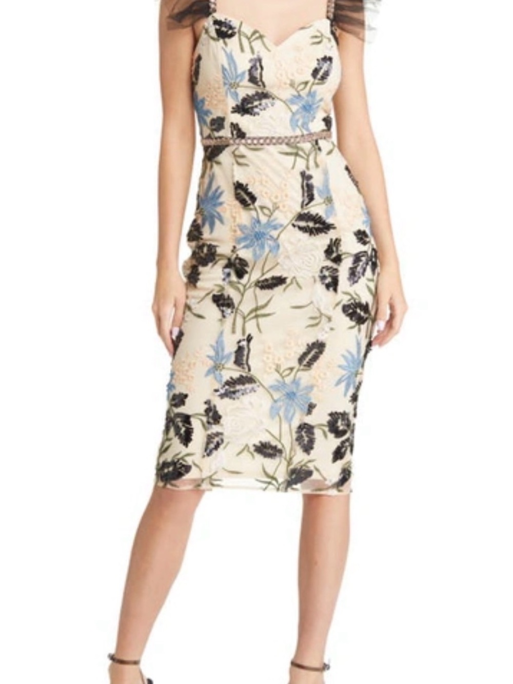 Lulus Showstopper Cream Embroidered Sequin Bodycon Midi Dress